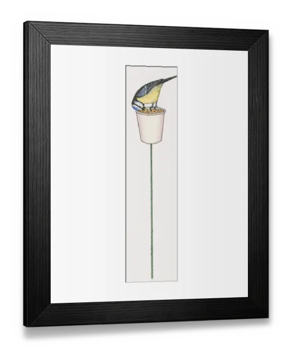 Framed Print : Illustration of Blue Tit (Cyanistes caeruleus) perched upside down on bird feeder Framed Print : Illustration of Blue Tit (Cyanistes caeruleus) perched upside down on bird feeder