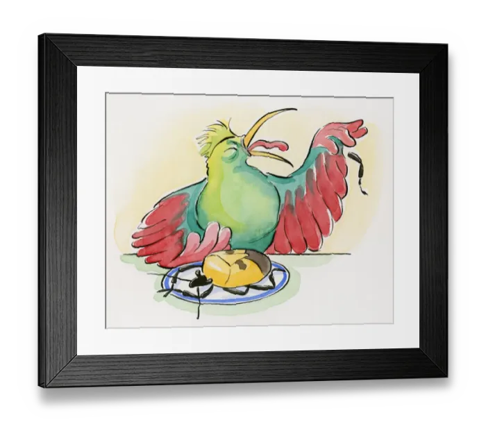 Framed Print : Cartoon of dead Shield bug on plate and chicken grimacing as it spits out a leg of the insect which produces a disgusting tasting liquid and unpleasant smell Framed Print : Cartoon of dead Shield bug on plate and chicken grimacing as it spits out a leg of the insect which produces a disgusting tasting liquid and unpleasant smell