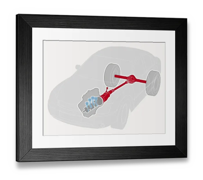 Framed Print : Digitally generated illustration of car transmission and axle Framed Print : Digitally generated illustration of car transmission and axle