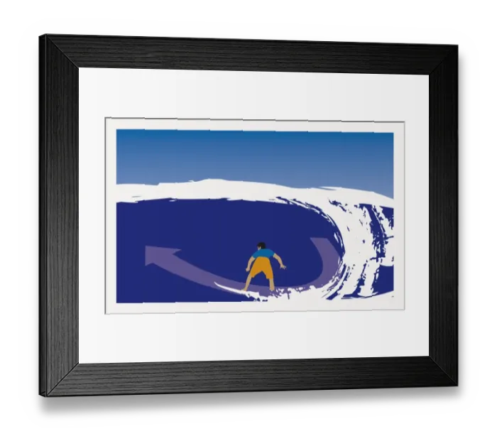 Framed Print : Digitally generated illustration of young man on surf board showing bottom turn maneuver on wave Framed Print : Digitally generated illustration of young man on surf board showing bottom turn maneuver on wave