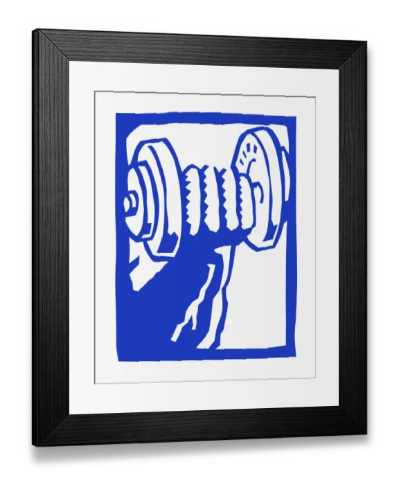 Framed Print : Woodcut of muscular arm and hand picking up dumbbell Framed Print : Woodcut of muscular arm and hand picking up dumbbell