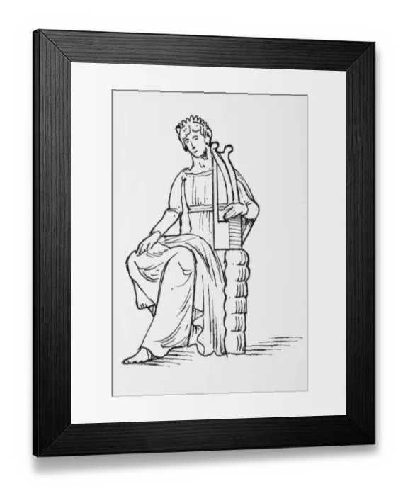 Framed Print : Black and white illustration of seated Greek god Apollo playing lyre Framed Print : Black and white illustration of seated Greek god Apollo playing lyre