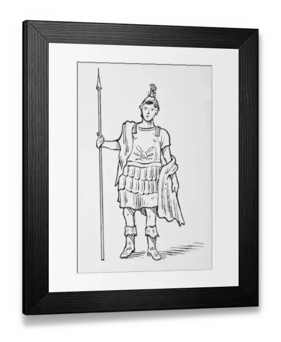 Framed Print : Black and white illustration of Roman God Mars holding spiculum Framed Print : Black and white illustration of Roman God Mars holding spiculum