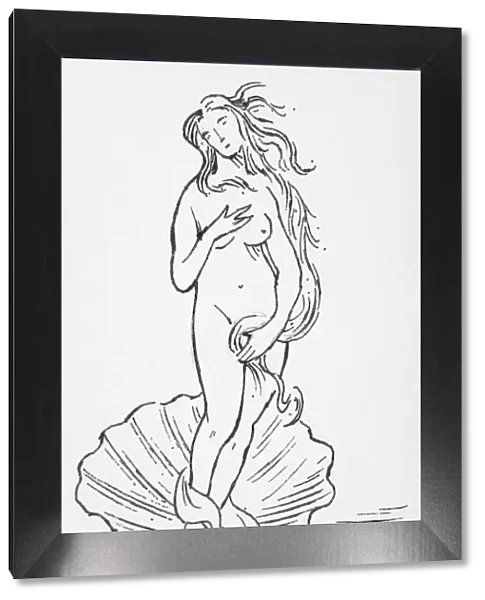 Black and white illustration of Aphrodite (Venus), Greek and Roman goddess of love