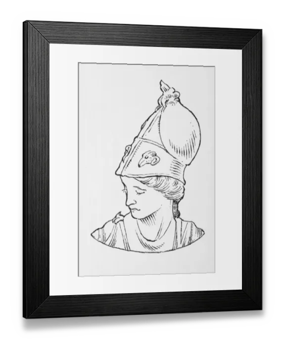 Framed Print : Black and white illustration of Greek goddess Minerva Framed Print : Black and white illustration of Greek goddess Minerva