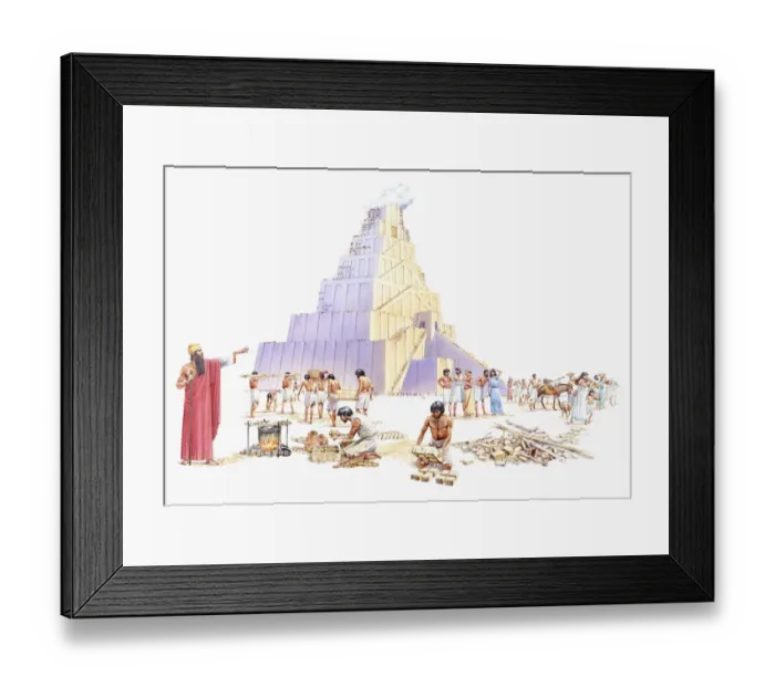 Framed Print : Illustration of Mesopotamian King Nimrod standing near slaves constructing the Tower of Babel Framed Print : Illustration of Mesopotamian King Nimrod standing near slaves constructing the Tower of Babel