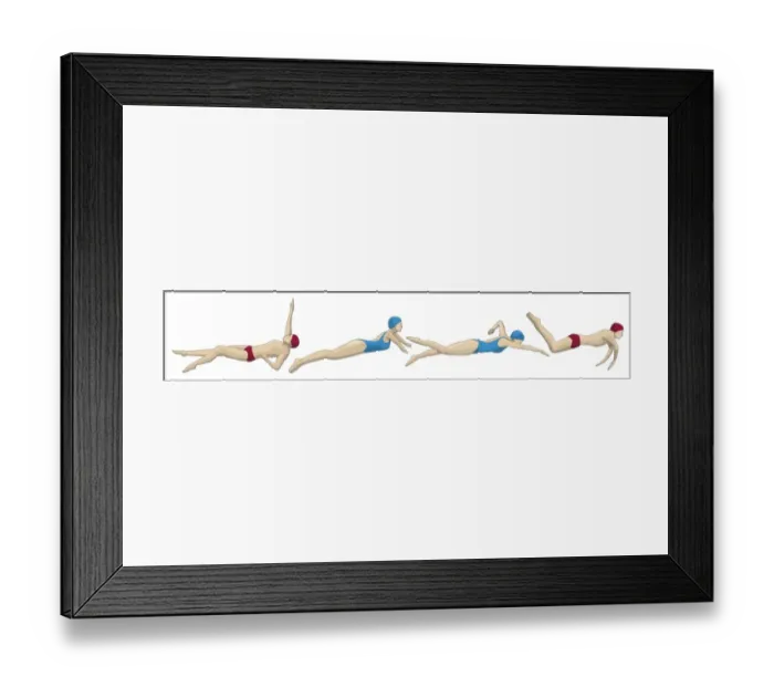 Framed Print : Medley relay, four swimmers performing backstroke, breaststroke, freestyle and butterfly stroke Framed Print : Medley relay, four swimmers performing backstroke, breaststroke, freestyle and butterfly stroke