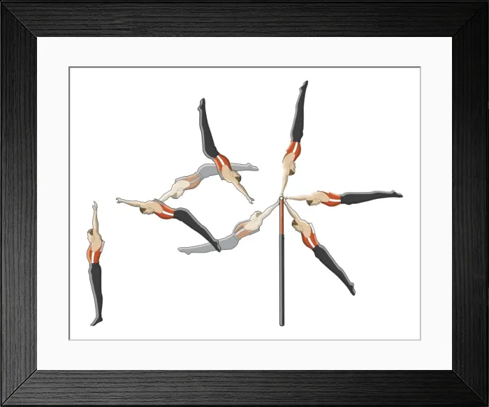 Framed Print : Different stages of gymnast dismounting from bar Framed Print : Different stages of gymnast dismounting from bar