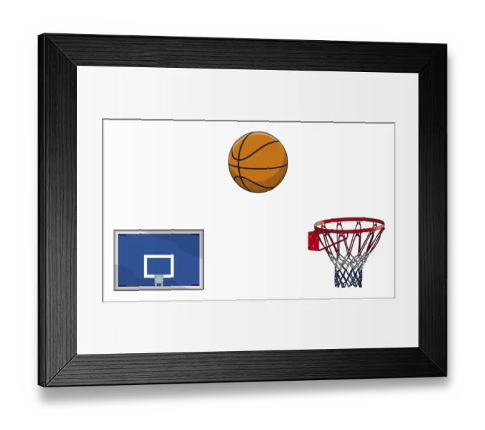Framed Print : Basketball backboard, ball, hoop and netting Framed Print : Basketball backboard, ball, hoop and netting