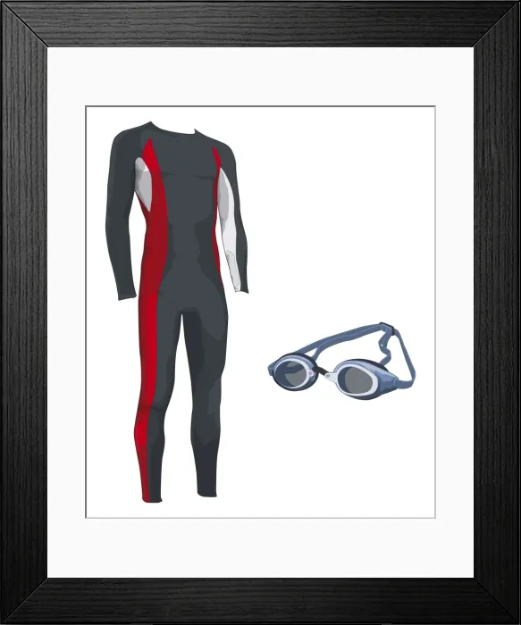 Framed Print : Bodysuit and swimming goggles Framed Print : Bodysuit and swimming goggles