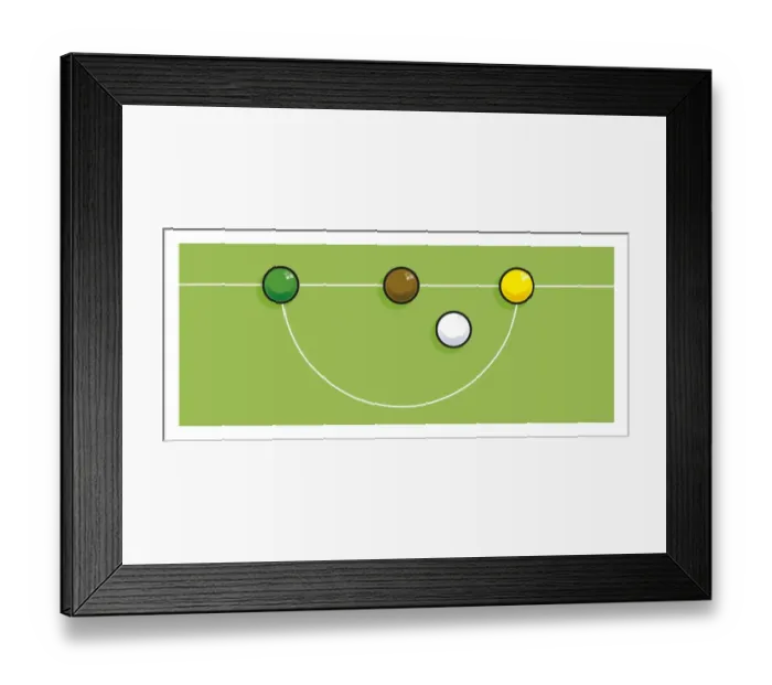 Framed Print : Snooker balls on baulk line, and cue ball within the D Framed Print : Snooker balls on baulk line, and cue ball within the D