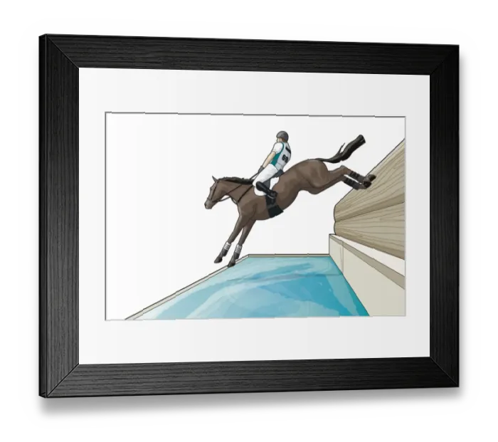 Framed Print : Eventing rider jumping over water Framed Print : Eventing rider jumping over water