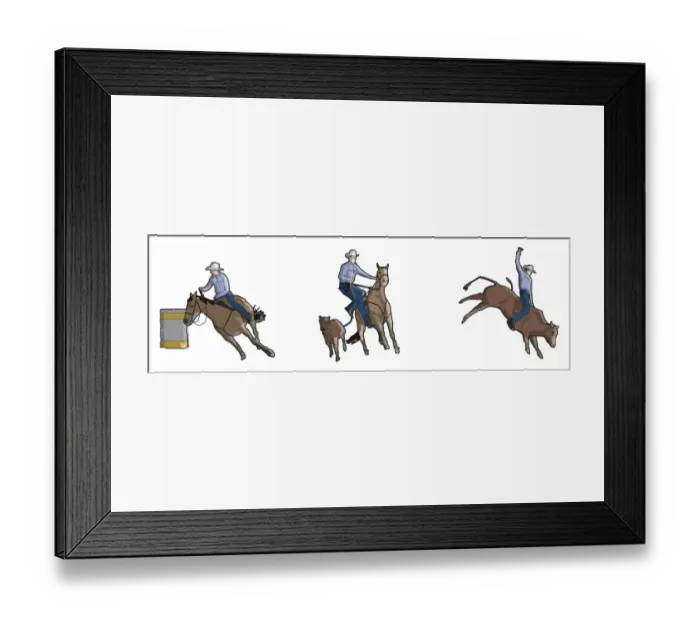 Framed Print : Rodeo riders, barrel racing, tie-down and bull riding