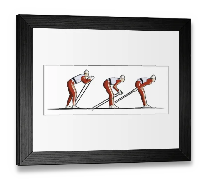 Framed Print : Three stages of cross-country skier pushing forward with two poles, double poling
