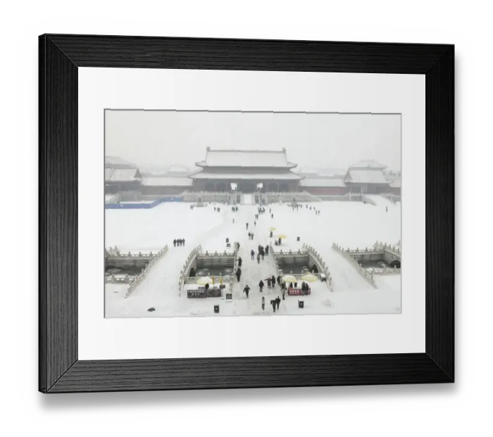 Framed Print : China, Beijing, Forbidden City, winter snow covering courtyard and buildings Framed Print : China, Beijing, Forbidden City, winter snow covering courtyard and buildings