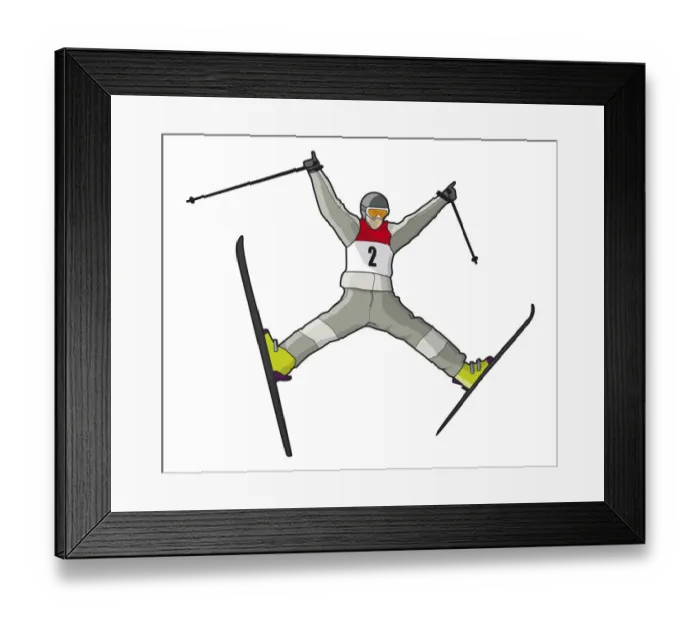 Framed Print : Ski jumper in mid-air, arms and legs spread wide Framed Print : Ski jumper in mid-air, arms and legs spread wide