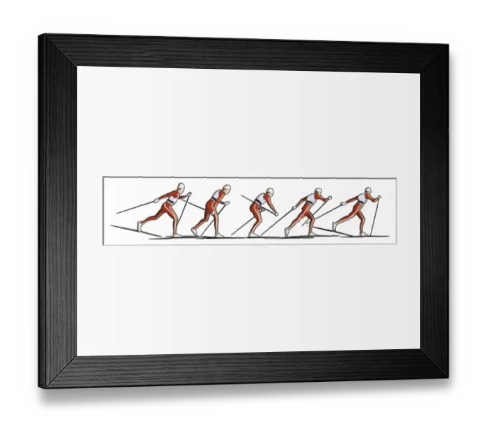 Framed Print : Five stages of cross-country skier performing diagonal stride