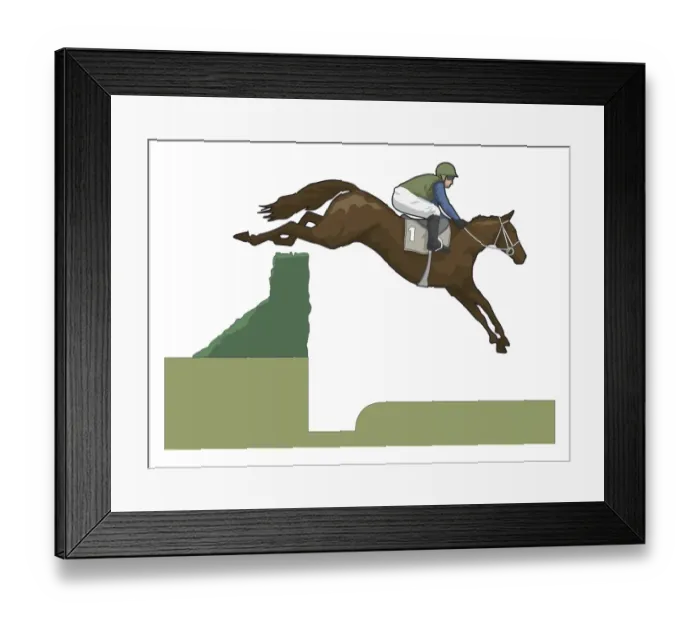 Framed Print : Horse racer jumping over fence Framed Print : Horse racer jumping over fence