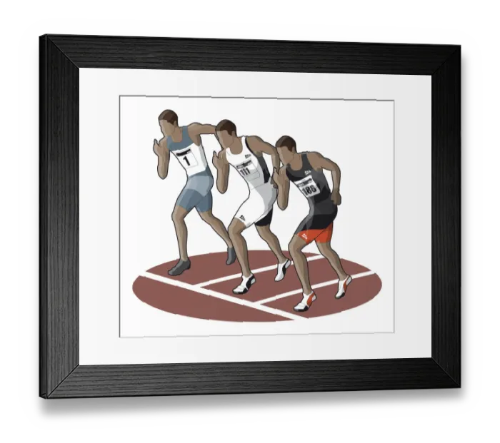 Framed Print : Three athletes in starting position Framed Print : Three athletes in starting position