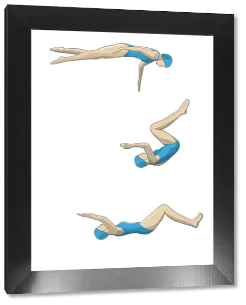 Four stages of swimmer performing rapid turn