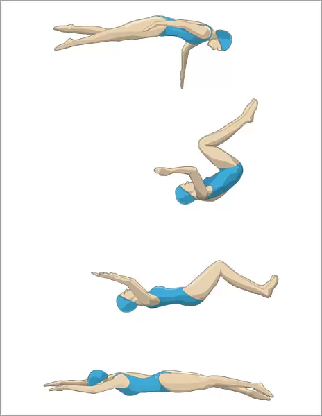 Four stages of swimmer performing rapid turn