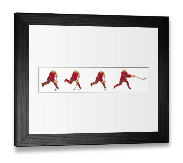 Framed Print : Four stages of ice hockey player performing wrist shot