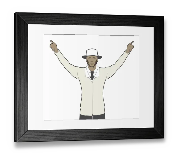 Framed Print : Cricket umpire signalling six runs, both hands pointing upward Framed Print : Cricket umpire signalling six runs, both hands pointing upward