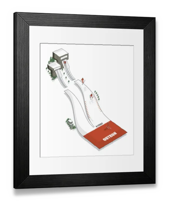 Framed Print : Three stages of ski jumper descending down jump Framed Print : Three stages of ski jumper descending down jump