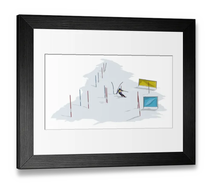 Framed Print : Alpine skier descending down slalom course Framed Print : Alpine skier descending down slalom course