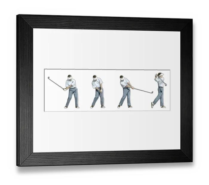 Framed Print : Four stages of golfer performing downswing and impact Framed Print : Four stages of golfer performing downswing and impact