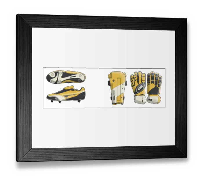 Framed Print : Football boots, shinguards and gloves Framed Print : Football boots, shinguards and gloves