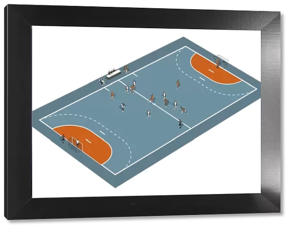 Handball court, players and positions