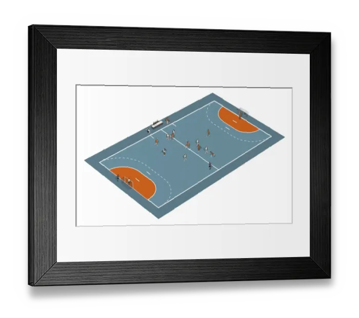 Framed Print : Handball court, players and positions Framed Print : Handball court, players and positions