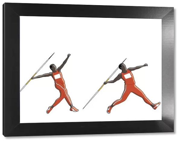 Four stages of javelin athlete executing a throw