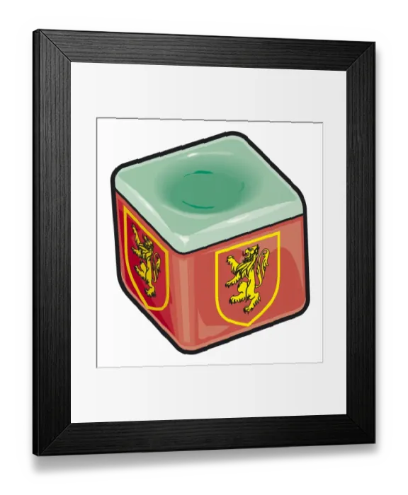Framed Print : Block of chalk used for snooker, picture of lion on front and side