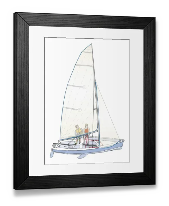 Framed Print : Two people in sailboat, side view Framed Print : Two people in sailboat, side view