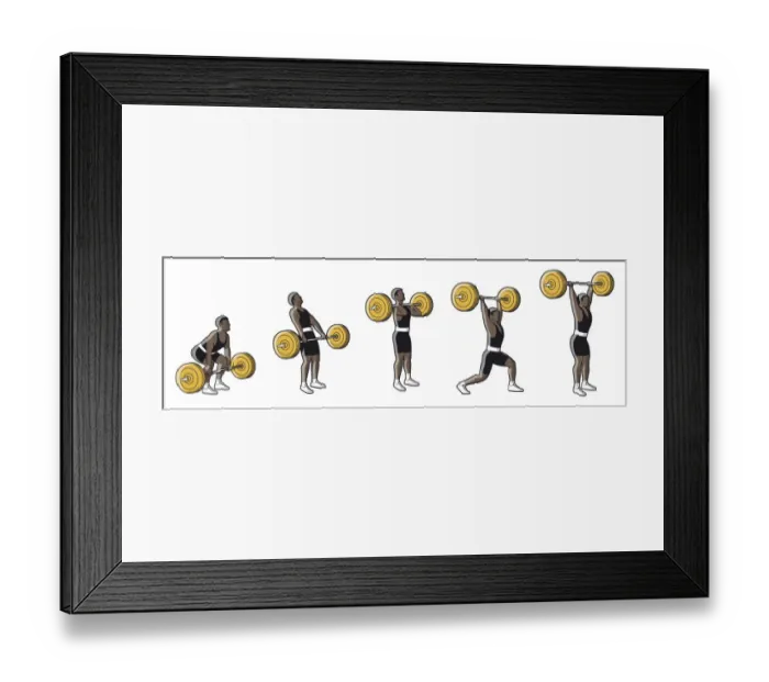 Framed Print : Five stages of weightlifter lifting barbell Framed Print : Five stages of weightlifter lifting barbell