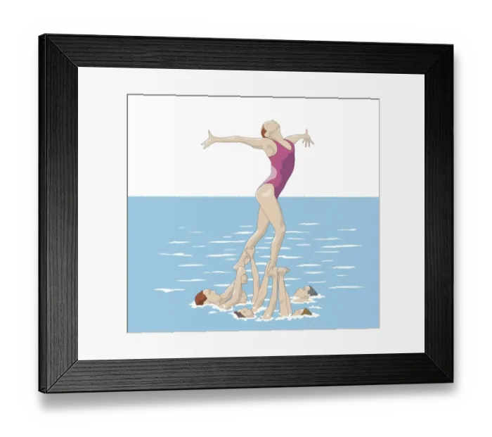 Framed Print : Woman in swimming costume standing on hands of five simmers Framed Print : Woman in swimming costume standing on hands of five simmers