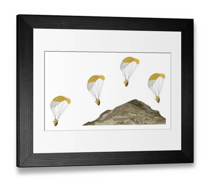 Framed Print : Paraglider riding upwards and heading towards ridge, ridge lift Framed Print : Paraglider riding upwards and heading towards ridge, ridge lift