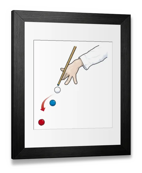 Framed Print : Hand holding cue and hitting cue ball, swerving Framed Print : Hand holding cue and hitting cue ball, swerving