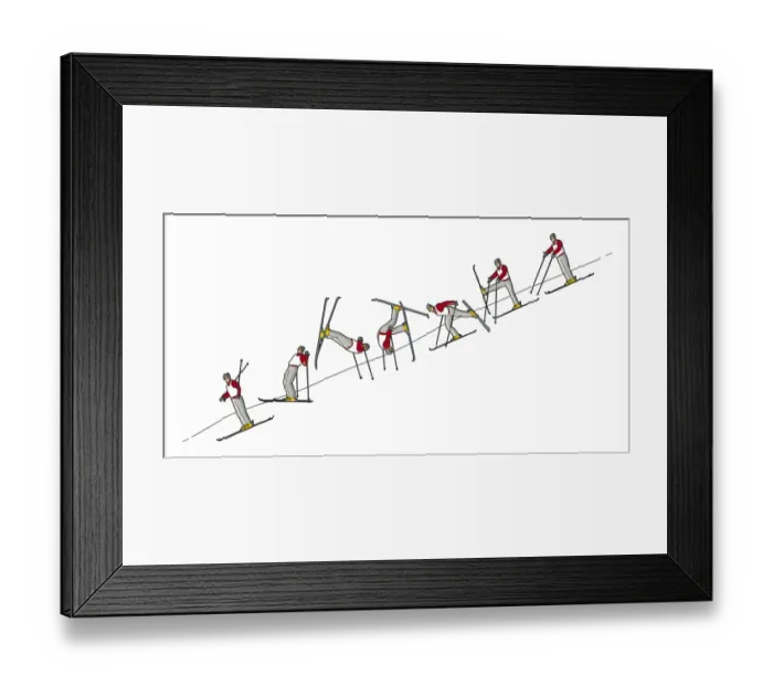 Framed Print : Different stages of acro skier performing forward somersault