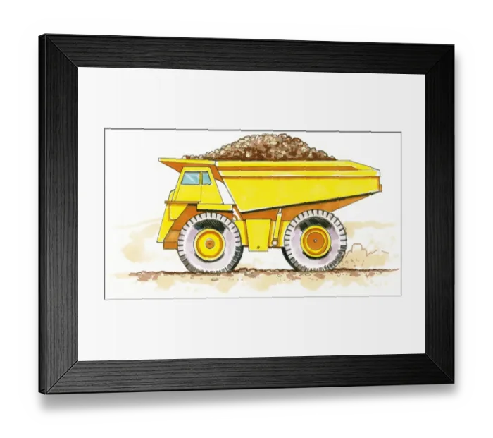 Framed Print : Line drawing of a dumper truck, side view Framed Print : Line drawing of a dumper truck, side view
