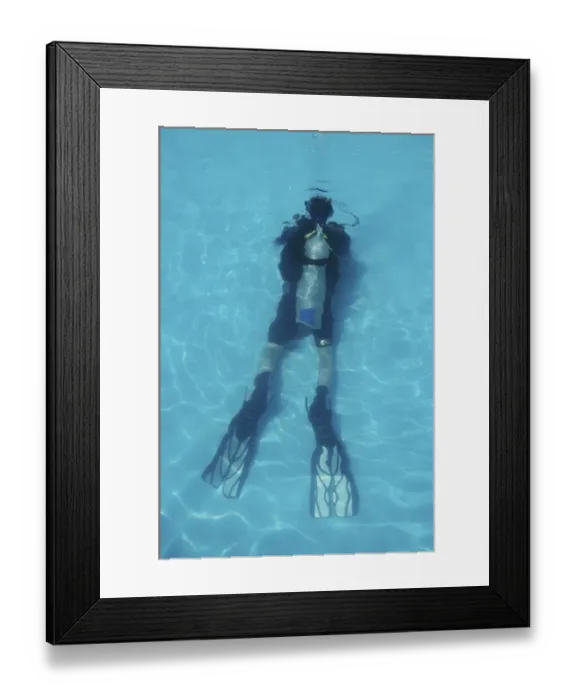 Framed Print : Scuba diver, young man, in swimming underwater in swimming pool, high angle view Framed Print : Scuba diver, young man, in swimming underwater in swimming pool, high angle view