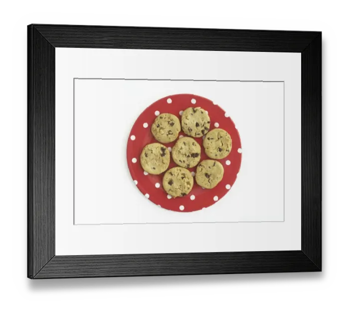 Framed Print : Plate of chocolate chip cookies, directly above Framed Print : Plate of chocolate chip cookies, directly above