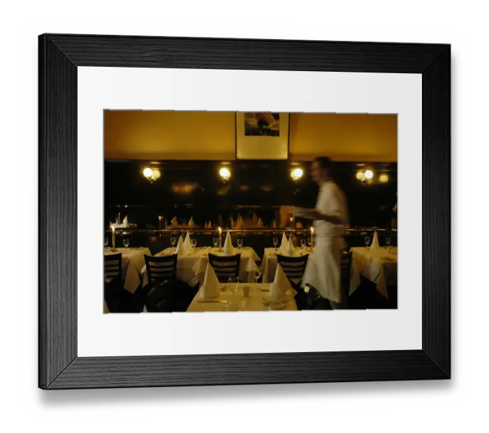 Framed Print : Waiter walking through restaurant, blurred motion Framed Print : Waiter walking through restaurant, blurred motion