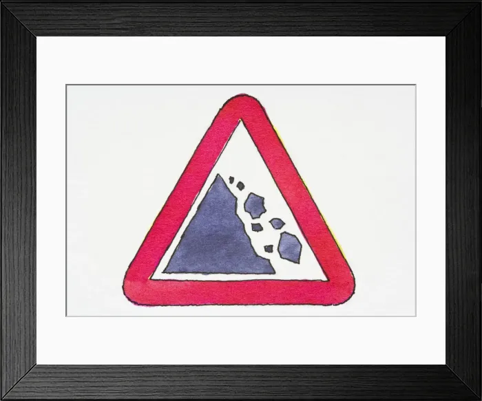 Framed Print : Illustration of sign warning of falling rocks Framed Print : Illustration of sign warning of falling rocks