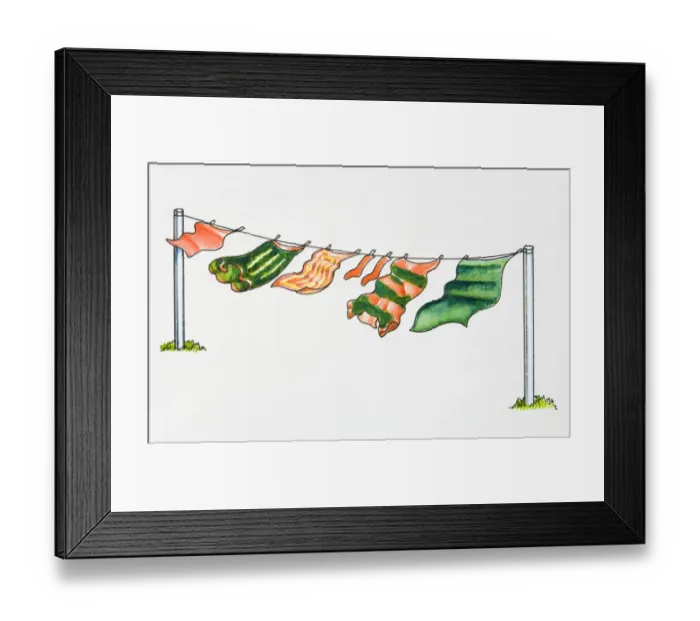 Framed Print : Illustration of clothing hanging on clothesline in wind Framed Print : Illustration of clothing hanging on clothesline in wind