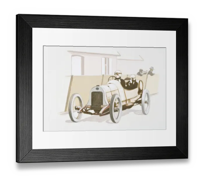 Framed Print : Illustration of two men in old fashioned racecar wearing helmet and goggles, with spectators in background Framed Print : Illustration of two men in old fashioned racecar wearing helmet and goggles, with spectators in background