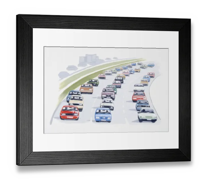 Framed Print : Illustration of stationary cars in traffic jam on crowded road Framed Print : Illustration of stationary cars in traffic jam on crowded road