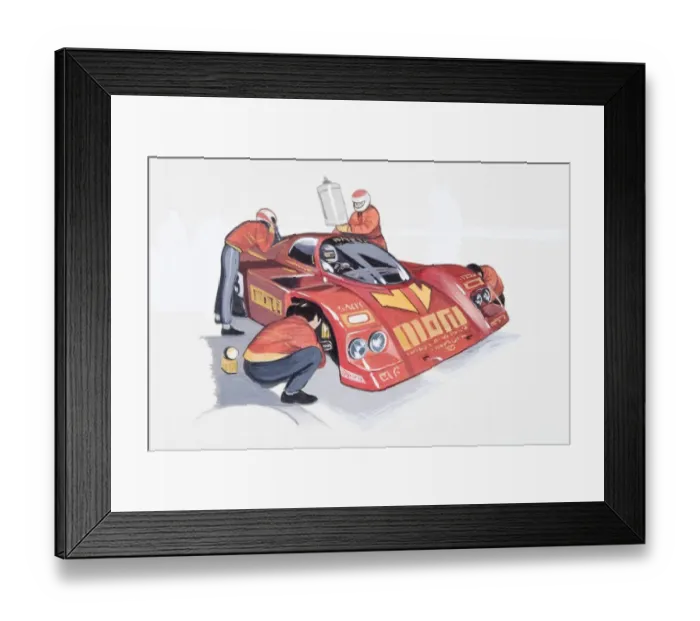 Framed Print : Illustration of team working on racecar during pit stop Framed Print : Illustration of team working on racecar during pit stop